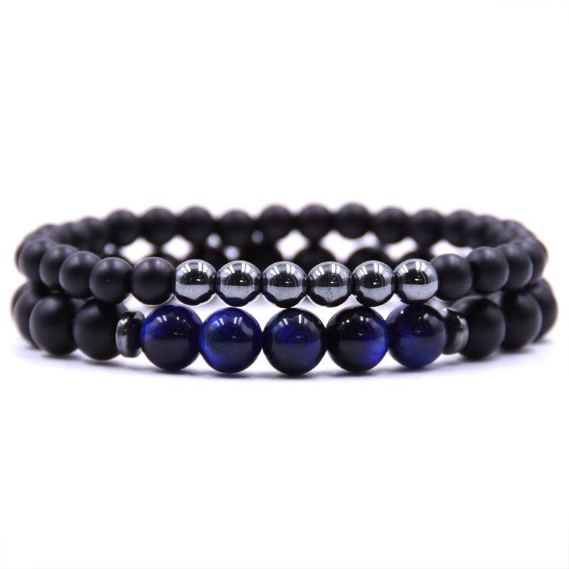 Lot de 2 bracelets onyx dépoli_Hématite