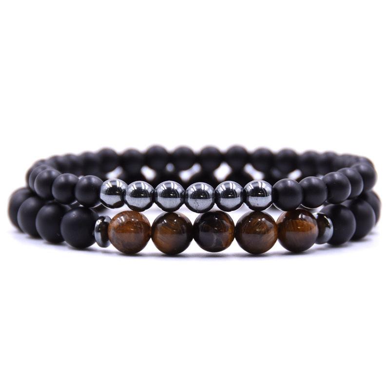 Lot de 2 bracelets onyx dépoli_Hématite