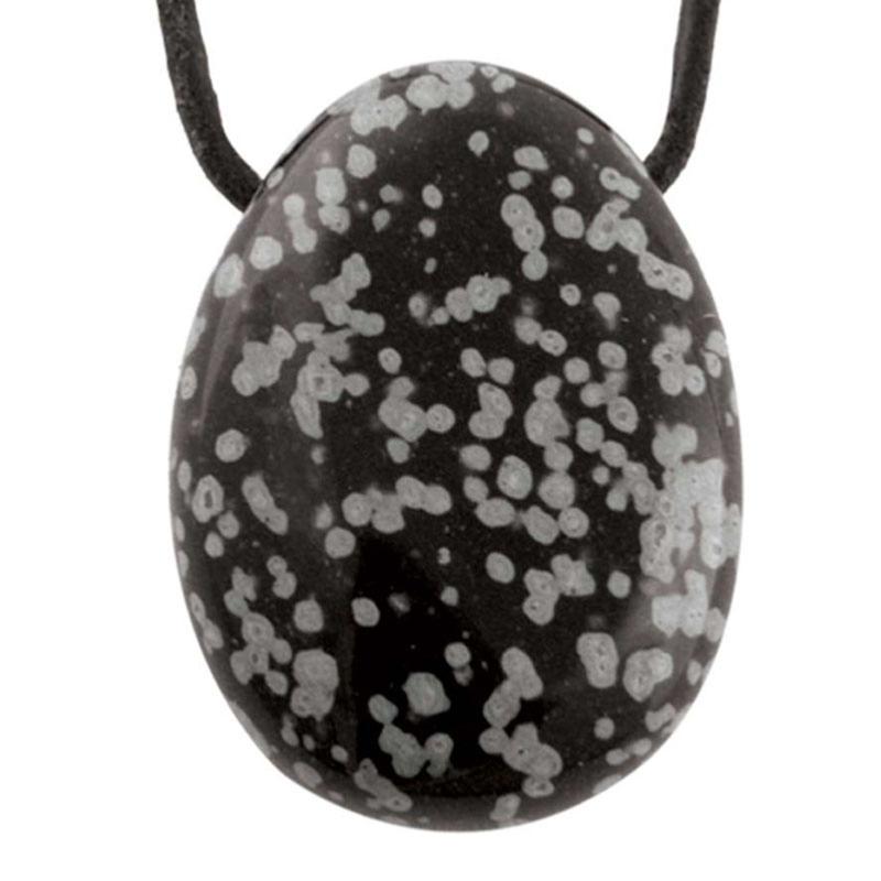 Pendentif obsidienne neige Mexique A (pierre trouée) + cordon