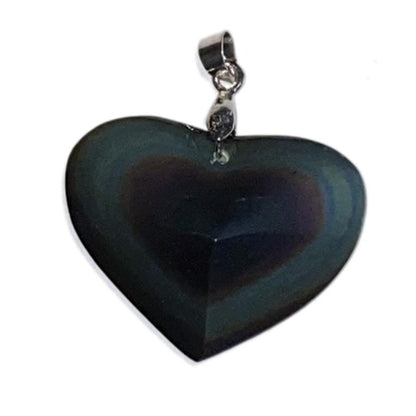 Pendentif obsidienne oeil céleste Mexique AAA (coeur) acier inoxydable