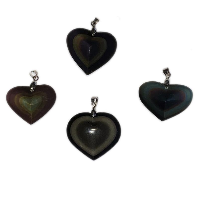 Pendentif obsidienne oeil céleste Mexique AAA (coeur) acier inoxydable