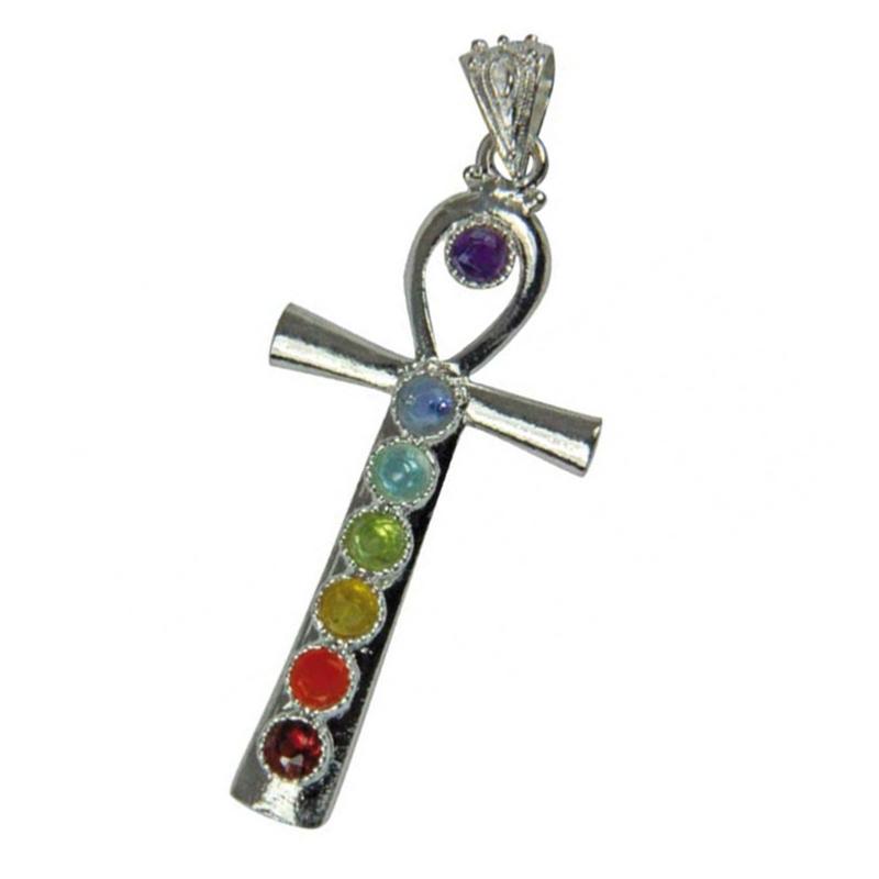 Pendentif 7 chakras croix acier inoxydable