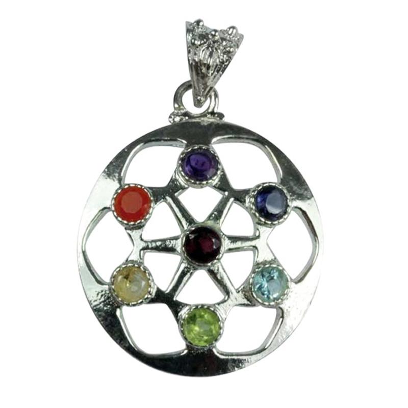 Pendentif 7 chakras roue acier inoxydable