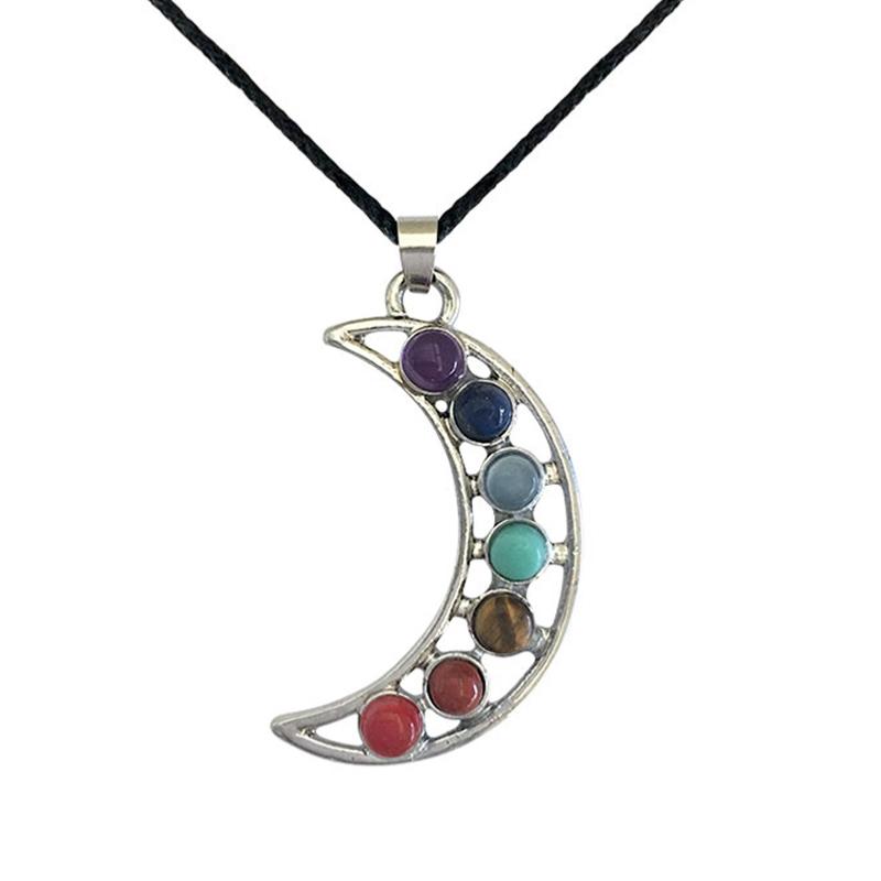 Pendentif 7 chakras &quot;croissant de lune&quot; + cordon