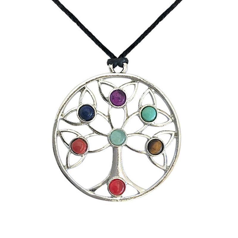 Pendentif 7 chakras &quot;arbre de vie&quot; + cordon