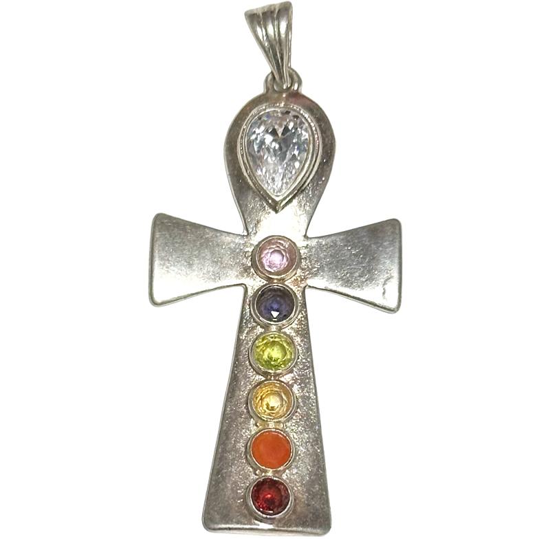 Pendentif 7 chakras Ankh acier inoxydable