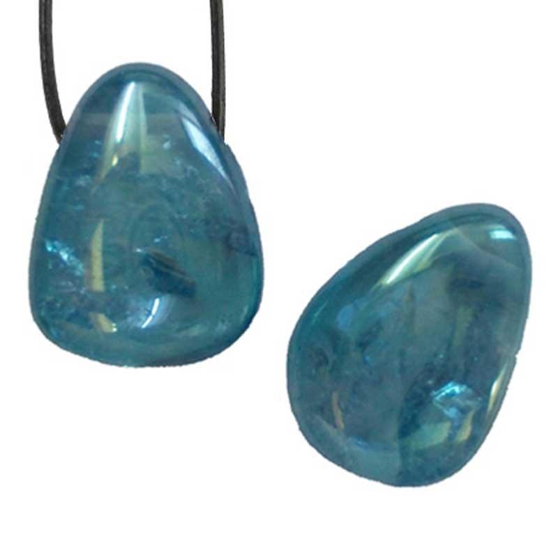 Pendentif aqua aura A (pierre trouée) + cordon