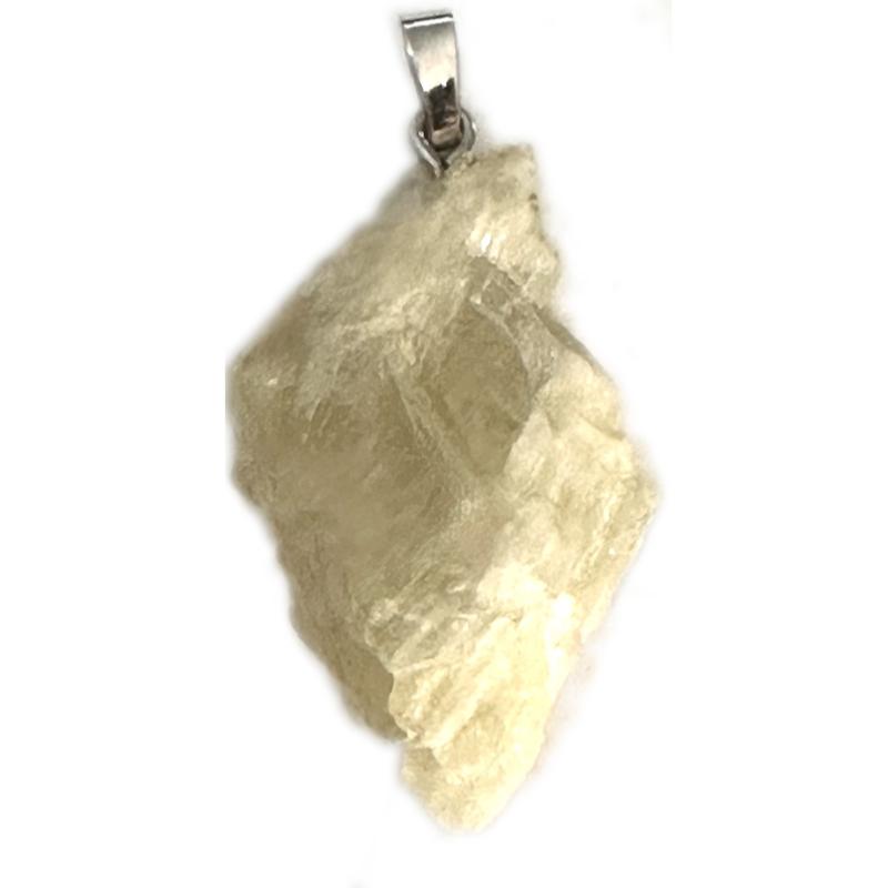 Pendentif kunzite verte brute (Hiddenite) Brésil AA argent 925