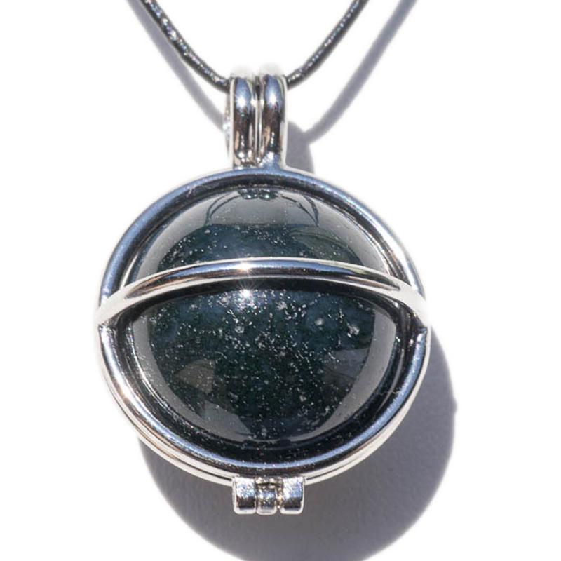 Pendentif boule agate mousse Brésil A dans cage acier inoxydable