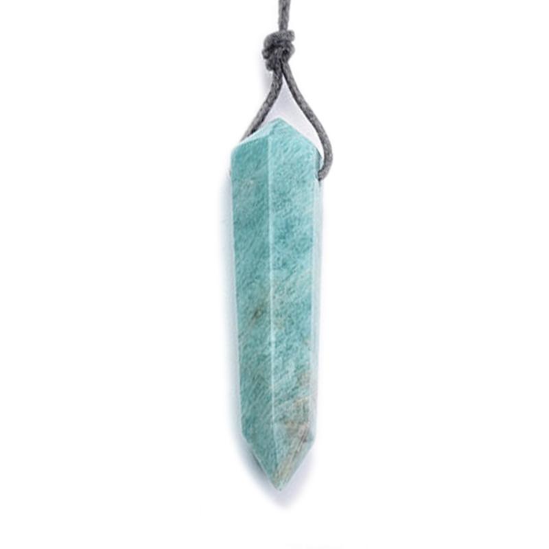 Pendentif pointe biterminée Amazonite Pérou A + cordon (pierre trouée)