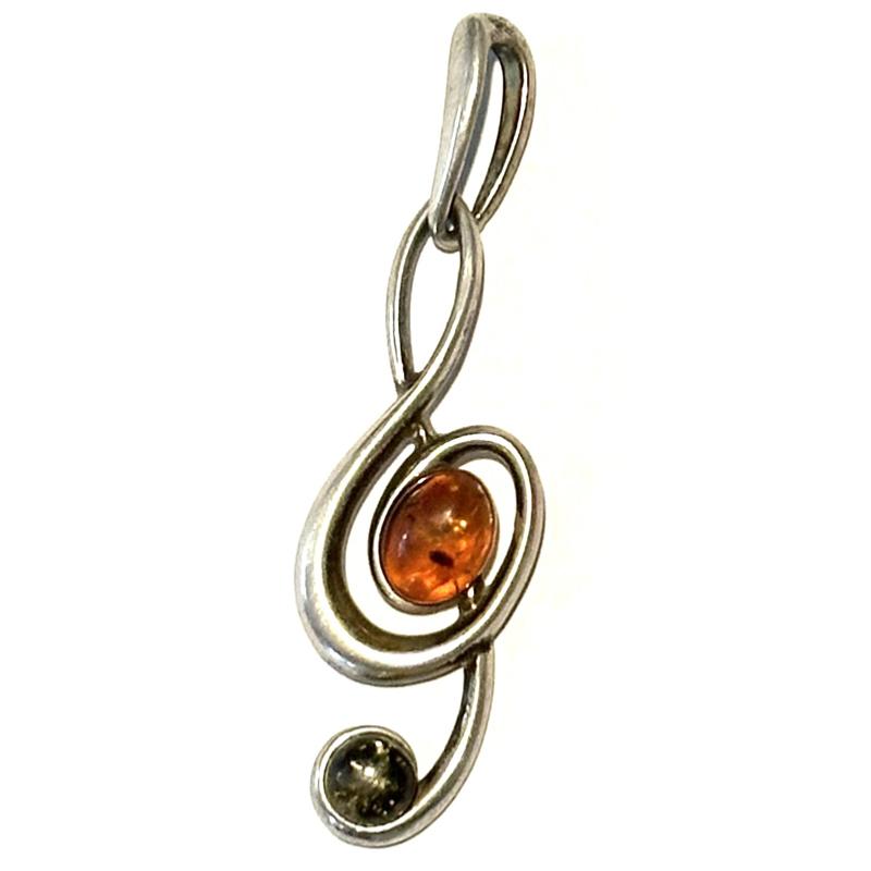 Pendentif ambre Lituanie AA argent 925 (clef de sol)