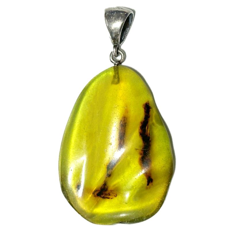 Pendentif ambre vert des Caraibes AA argent 925