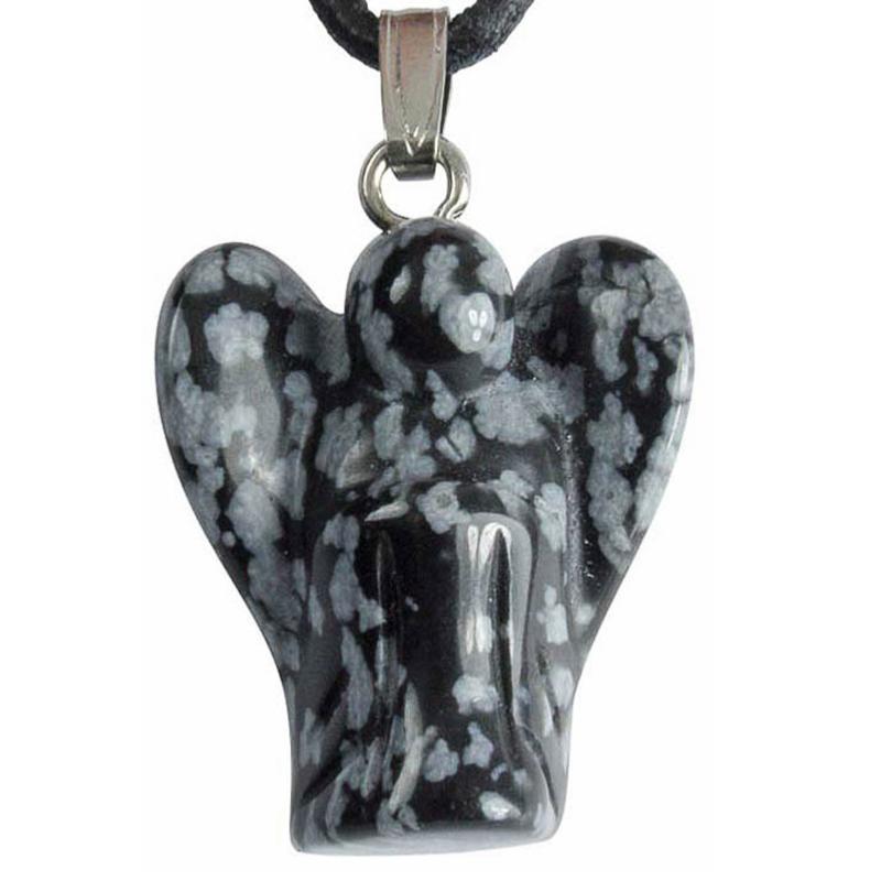 Pendentif ange obsidienne neige Mexique A 20mm