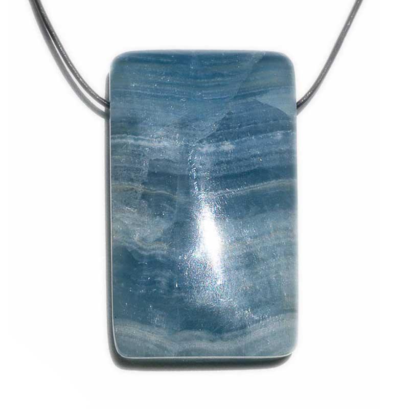 Pendentif aragonite bleue (rectangle) + cordon