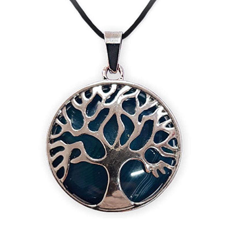 Pendentif arbre de vie agate teintée bleue Brésil A