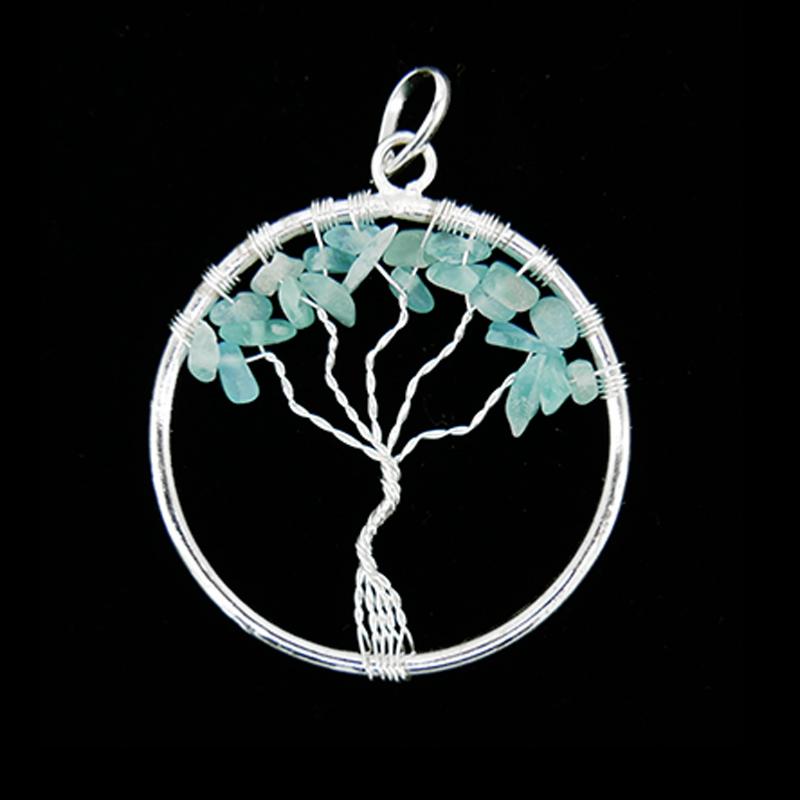 Pendentif arbre de vie aigue marine Brésil A 35-40mm acier inoxydable