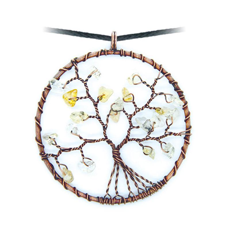 Pendentif arbre de vie citrine chauffée (améthyste chauffée) 50mm + cordon