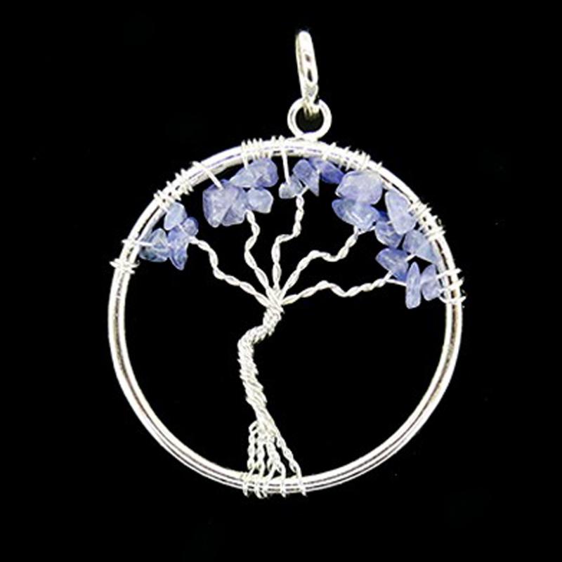 Pendentif arbre de vie iolite (cordiérite) Inde 35-40mm Acier inoxydable