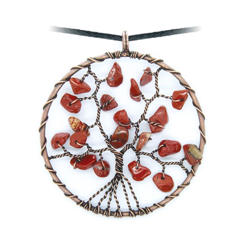 Pendentif arbre de vie jaspe rouge 50mm + cordon