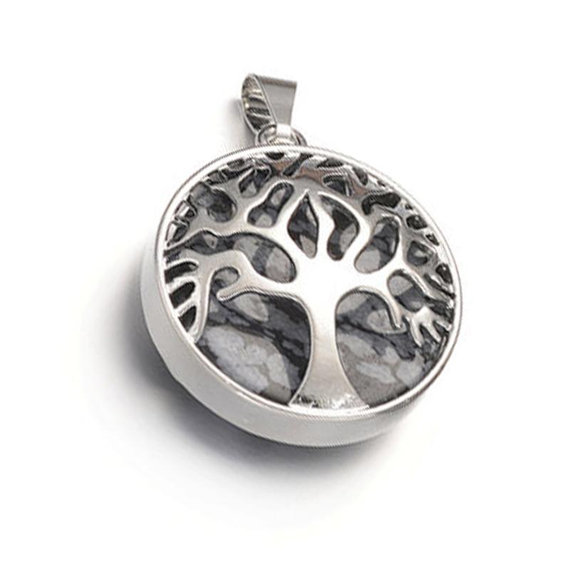 Pendentif arbre de vie obsidienne neige Mexique A