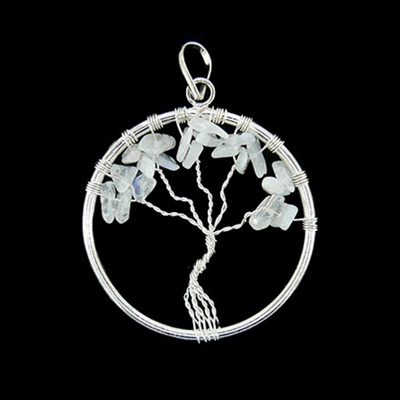 Pendentif arbre de vie pierre de lune arc en ciel A 35-40mm acier inoxydable