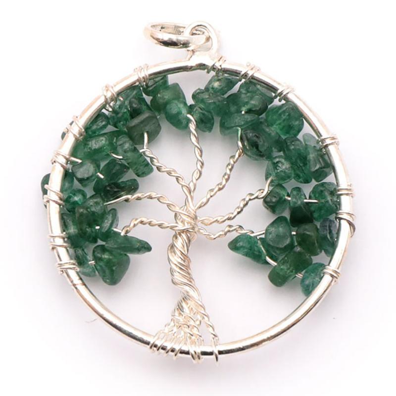 Pendentif arbre de vie aventurine verte Brésil A 40mm acier inoxydable