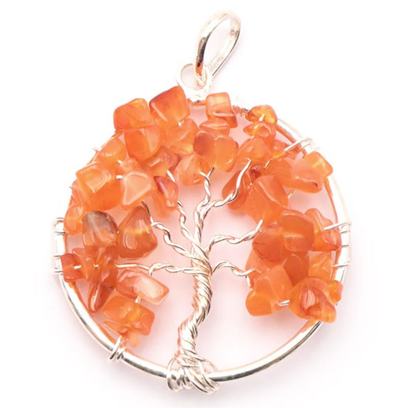 Pendentif arbre de vie cornaline Brésil A 40mm acier inoxydable