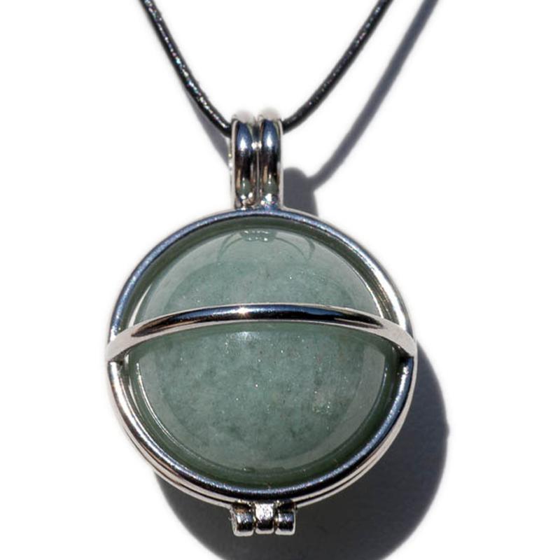 Pendentif boule aventurine verte Brésil A dans cage acier inoxydable