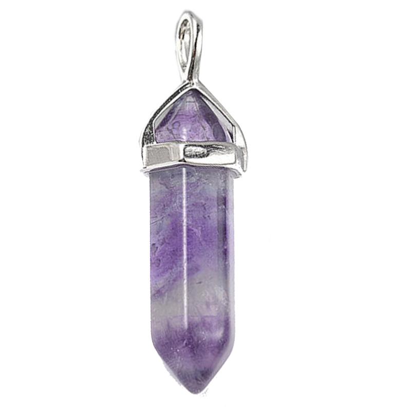 Pendentif pointe biterminée fluorine violette Chine A acier inoxydable