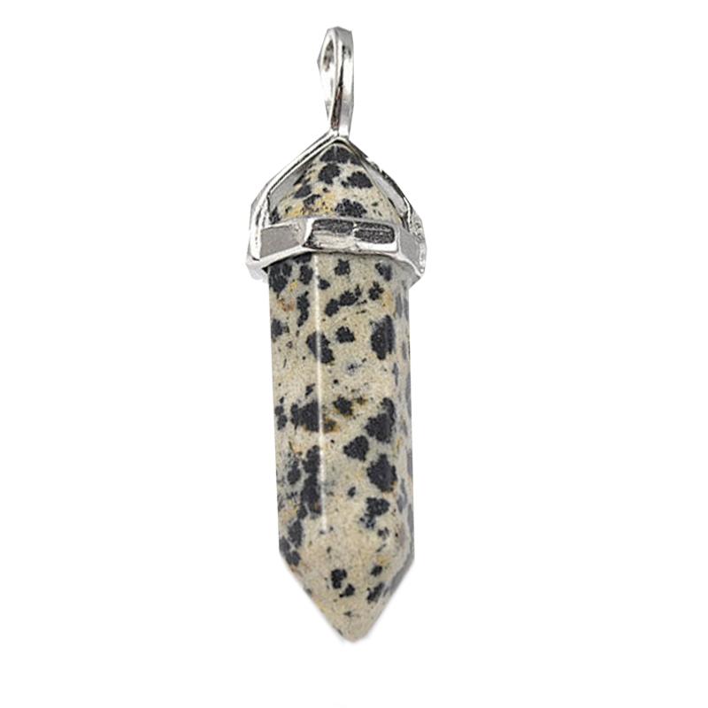 Pendentif pointe biterminée de jaspe dalmatien Mexique A acier inoxydable