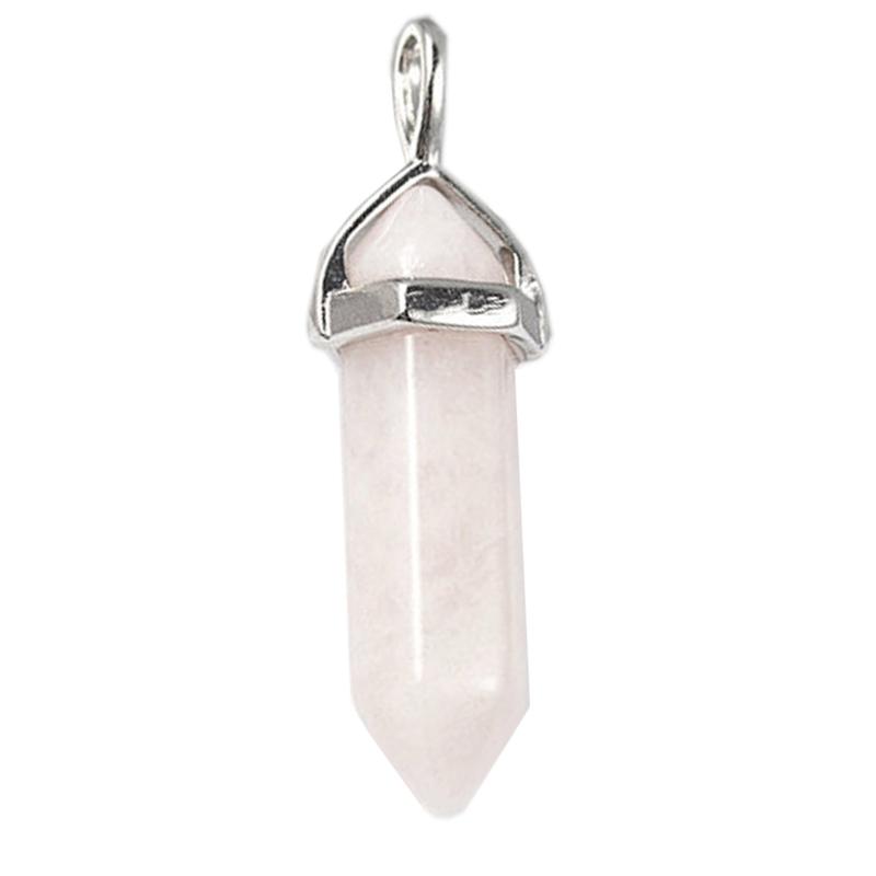 Pendentif pointe biterminée de quartz rose Brésil A acier inoxydable