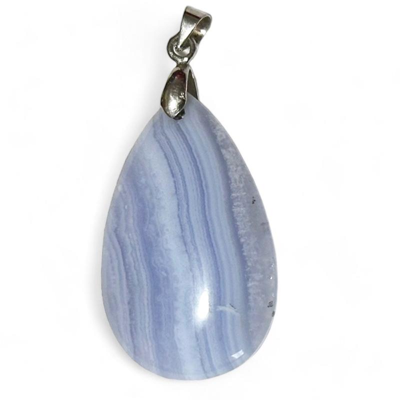 Pendentif calcédoine bleue Namibie AA goutte acier inoxydable