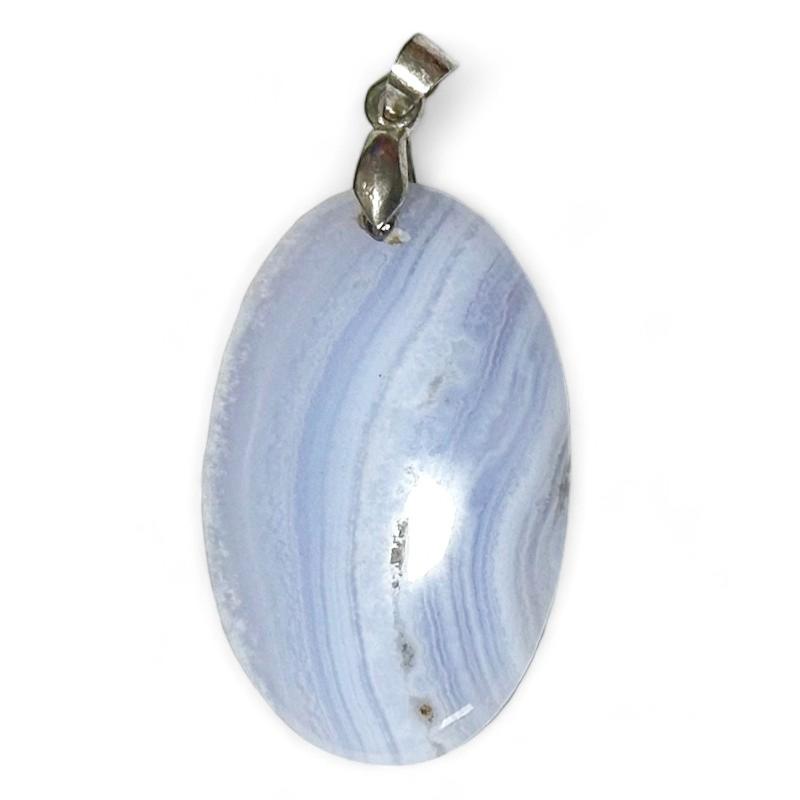 Pendentif calcédoine bleue Namibie AA ovale acier inoxydable