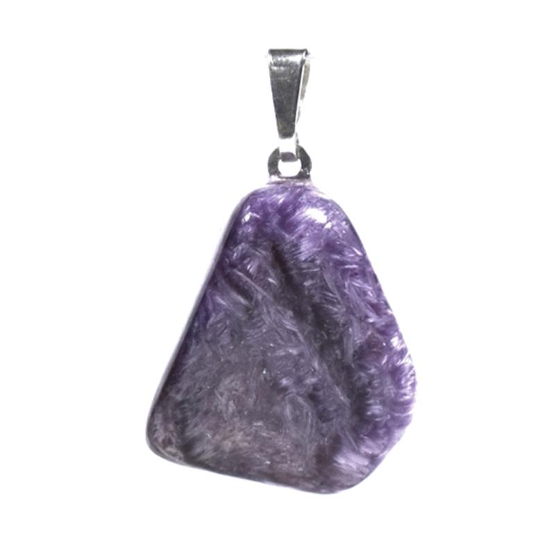 Pendentif charoite Russie A pierre roulée boucle argent 925