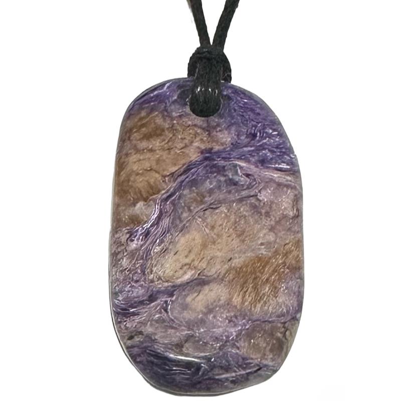 Pendentif charoite Russie AA (pierre plate) + cordon 