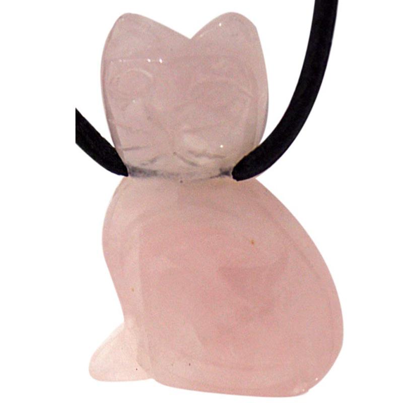 Pendentif chat 25mm quartz rose Brésil A