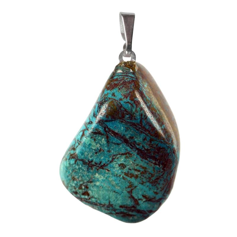 Pendentif chrysocolle Pérou A pierre roulée boucle argent 925