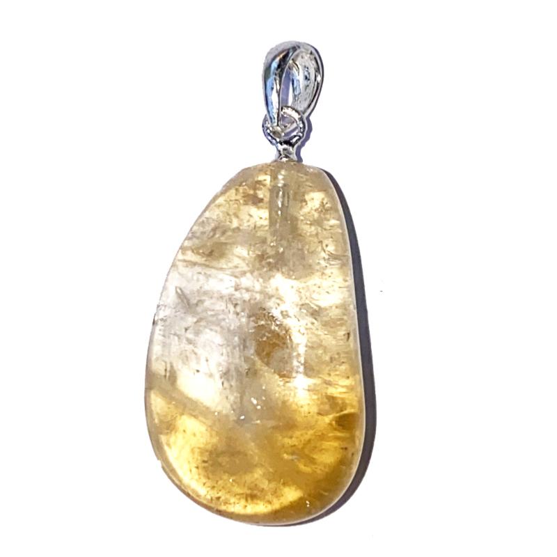 Pendentif citrine chauffée Brésil A pierre roulée boucle argent 925