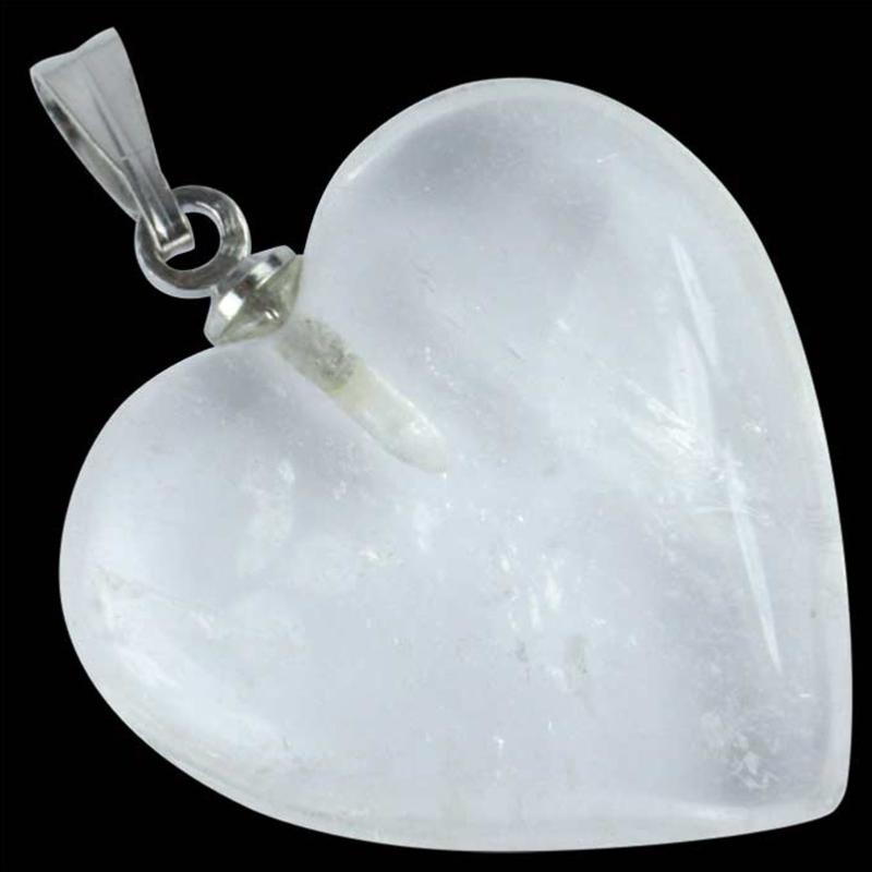 Pendentif coeur cristal de roche Brésil A acier inoxydable (20mm)