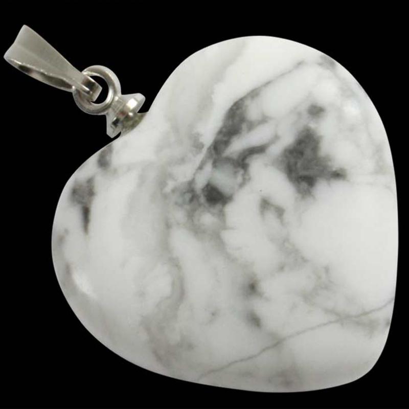 Pendentif coeur howlite Zimbabwe A acier inoxydable (20mm)