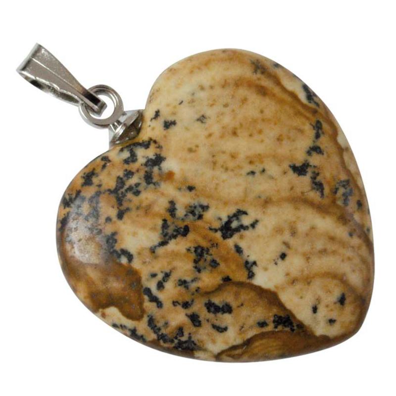 Pendentif jaspe paysager Namibie A coeur acier inoxydable (20mm)