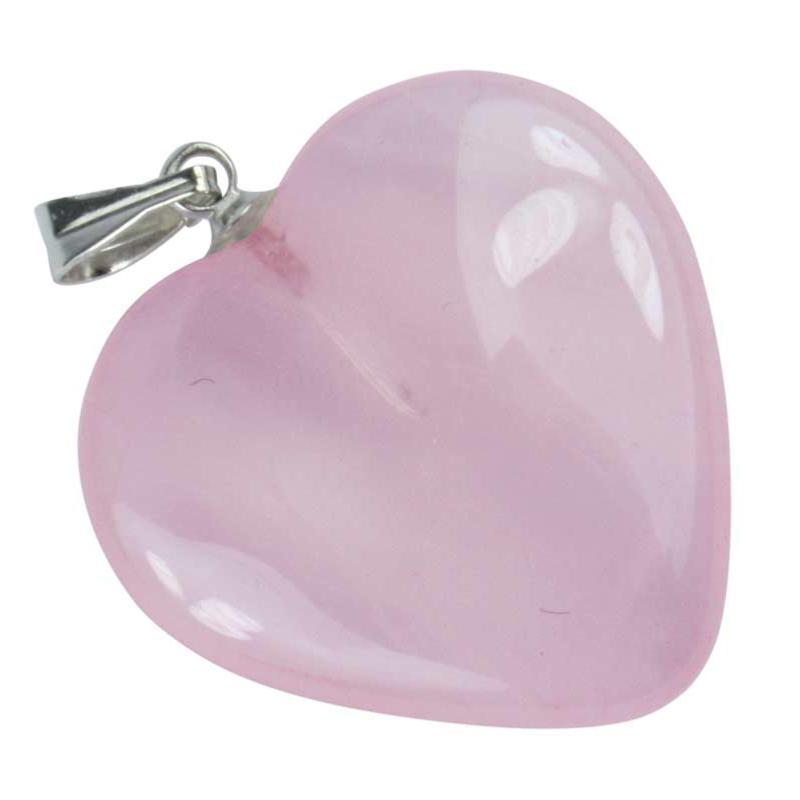 Pendentif quartz rose Brésil A cœur acier inoxydable (20mm)