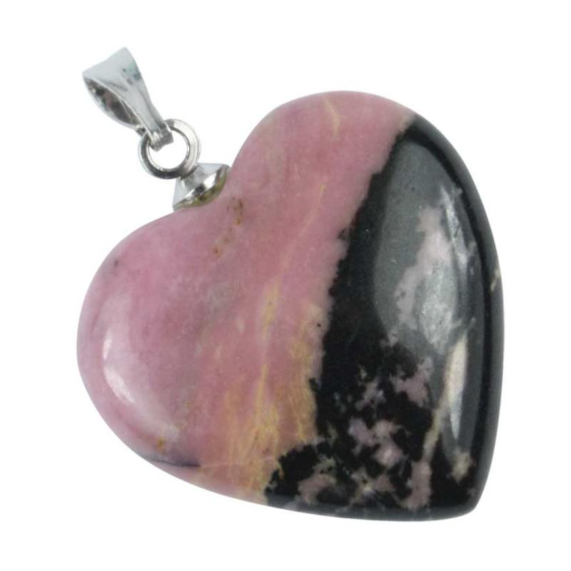 Pendentif rhodonite Madagascar A cœur acier inoxydable (20mm)