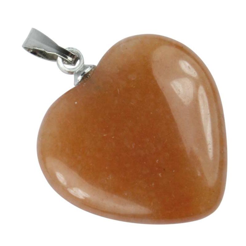 Pendentif cœur aventurine rouge Brésil A acier inoxydable (20mm)