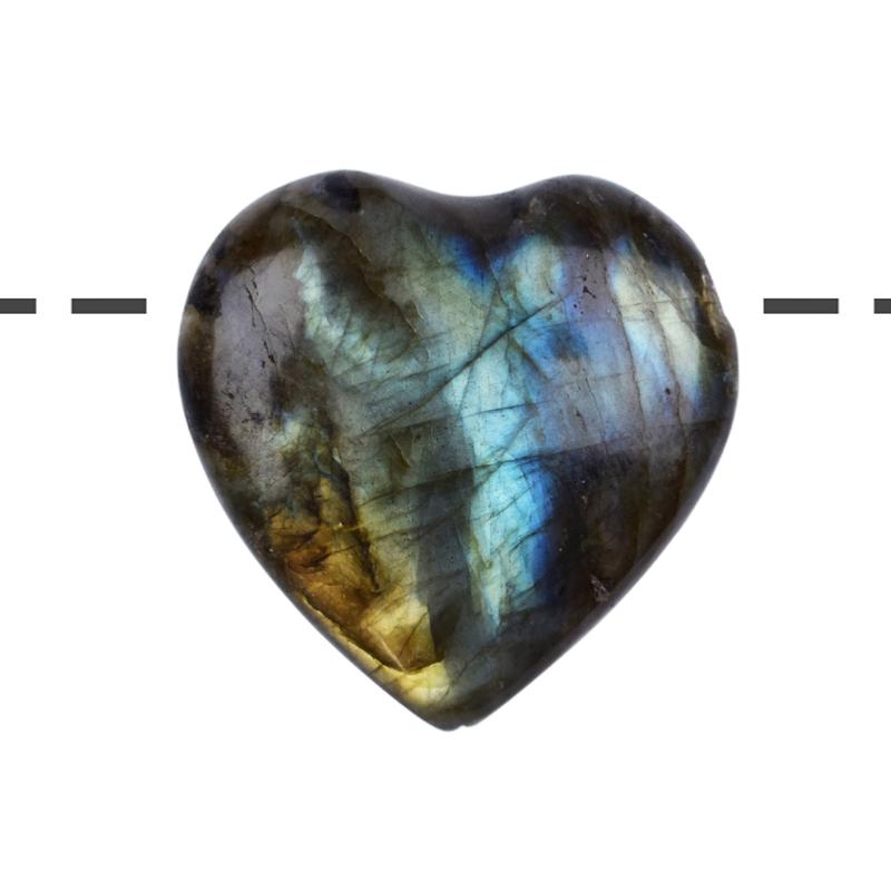 Coeur percé labradorite Madagascar A 28mm + cordon 