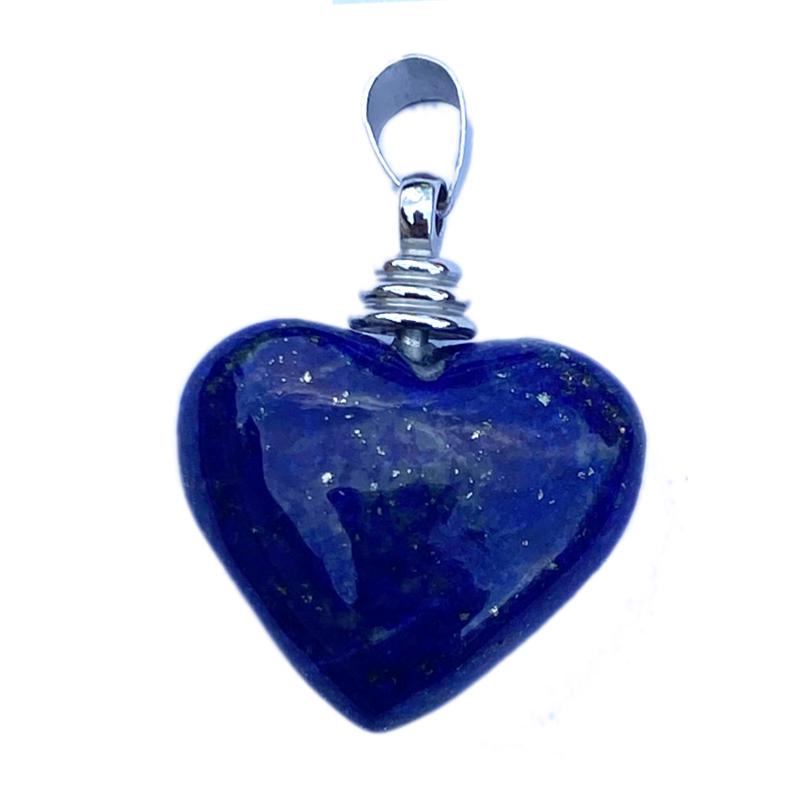 Pendentif lapis lazuli Afghanistan A+ coeur 20mm argent 925