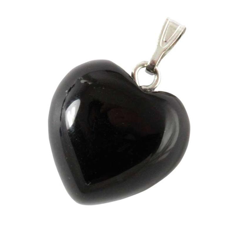 Pendentif onyx noire Brésil A cœur acier inoxydable (20mm)