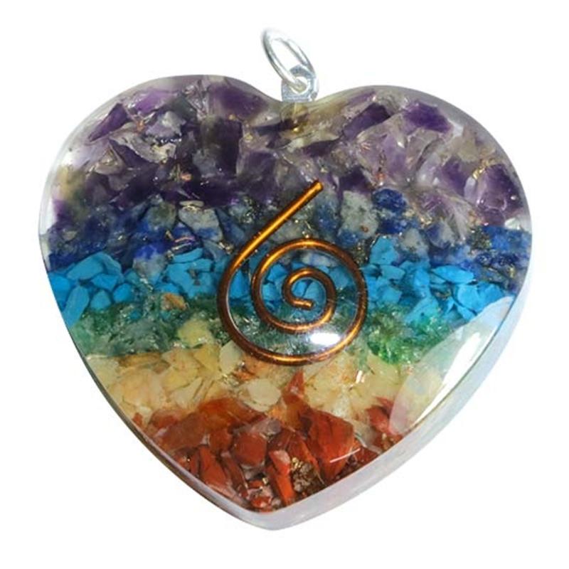 Pendentif chakras orgonite coeur 40mm