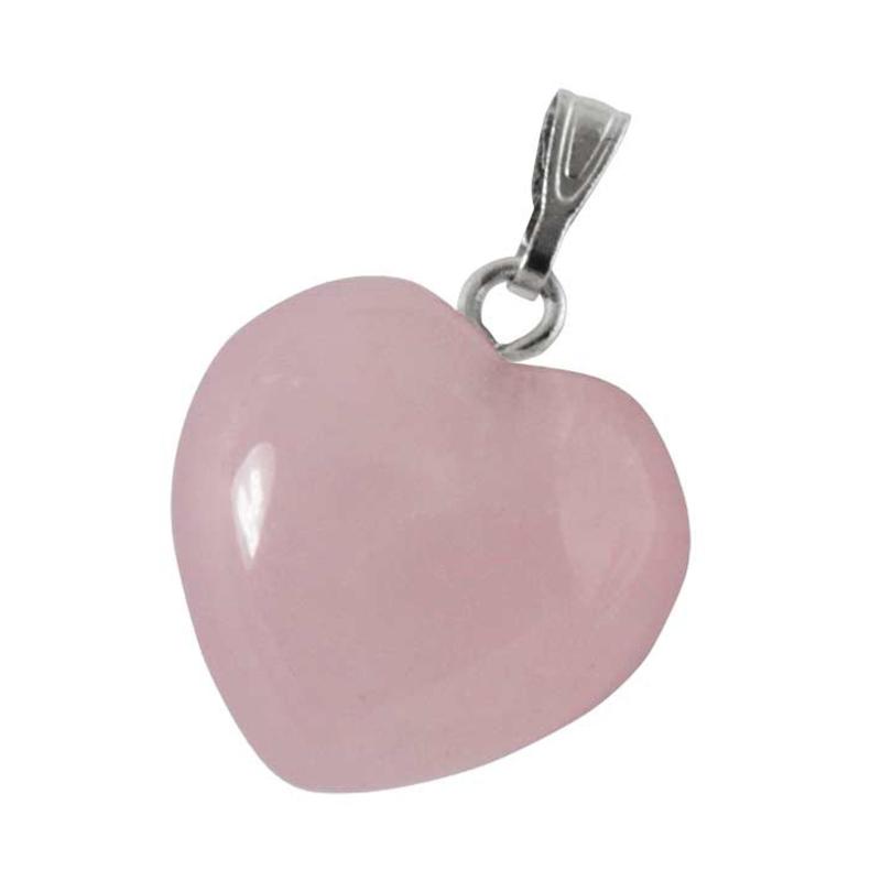 Pendentif quartz rose Brésil A cœur acier inoxydable (15mm)