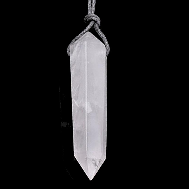 Pendentif pointe biterminée cristal de roche Brésil A + cordon 